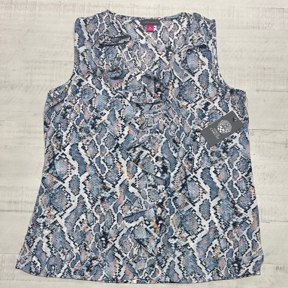 Vince Camuto Snake Print Ruffled Top Womens Size XS NWT